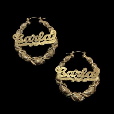 China Hiphop hot sale nc wind border alloy carved custom name earrings xoxo bamboo custom earrings for sale