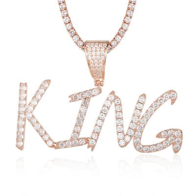 China Hiphop Iced Out Bling Hip Hop Charm Name Necklace Custom Initial Necklace Brush Cursive Letter Nameplate Pendant Necklaces Dropshipping for sale