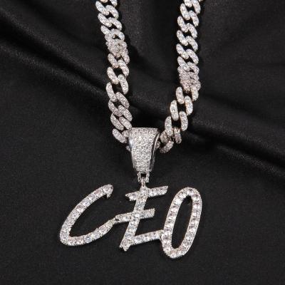 China New Hiphop Iced Out Custom Letter Necklace Chain Hip Hop Accessories Pendant Gold Plated Zirconia Jewelry Necklace Custom Name Necklace for sale