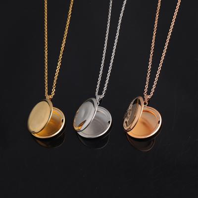 China TRENDY Custom Laser Lettering Stainless Steel DIY Round Picture Frame Photo Pendant Necklace Personalized Jewelry Girlfriend for sale