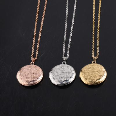 China TRENDY Custom Photo Pendant Laser Lettering Round 24k Gold Filled Stainless Steel Picture Frame Pendant Pendant Necklace for sale