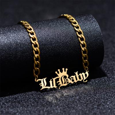 China FASHIONABLE Stainless Steel Crown Script Name Plate Letter Necklace Logo Women PendantHot Sale Custom Products for sale