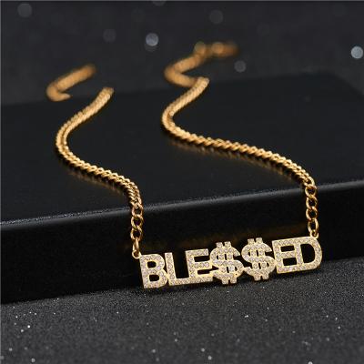 China Trendy Custom Fashion Zircon Letters Stainless Steel Jewelry Ice Calling Letter-Chain Women Girls Pendant for sale