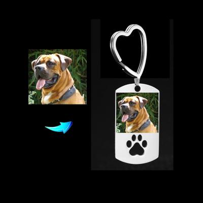 China FASHIONABLE DIY Dog Tag Photo Key Chain Stainless Steel Custom Die Cut Photo Personalized Name Dog Souvenirs Care Key Chain for sale