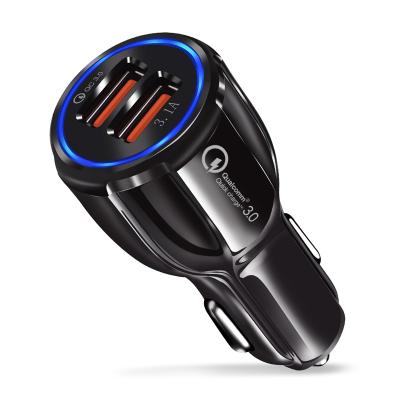 China Dual USB Ports Car Charger 3A QC3.0 QC2.0 Mobile Phone Car Fast Charging Charger for sale