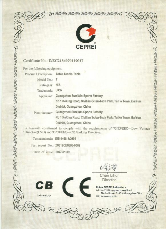Test Standard: EN14468-1: 2001 - Guangzhou Dunya Sports Ltd.