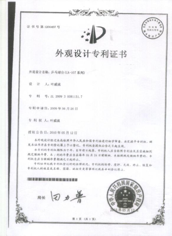 Patent - Guangzhou Dunya Sports Ltd.
