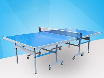 China Easy Install Blue Ping Pong Table , Aluminum Ping Pong Table Movable With Logo for sale