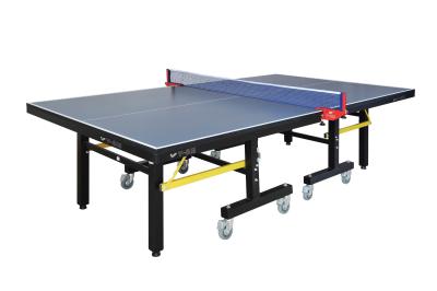 China Single Folding Competition Ping Pong Tables , Blue Top Easy Install with Moveable Wheel Table for sale
