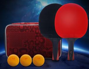 China 4 Star Ping Pong Paddle Set Black Plywood Handle 4 Bats and 3 Balls in Bag Reverse Rubber for sale