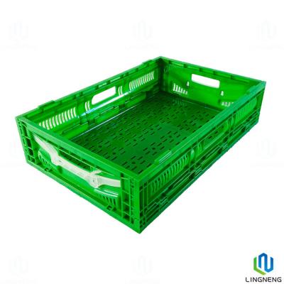 China 27L Lightweight Folding Crate Box Vegetable Fruit Turnover Mesh Crate With Handles for sale