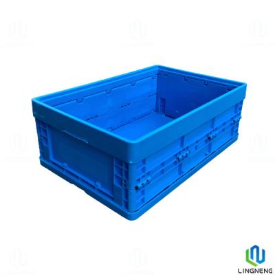 China 46L Blue Folding Crate Box Plastic Storage Stackable Bins Without Lid for sale