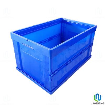 China 62 Ltr Blue Plastic Folding Crate Box , Collapsible Plastic Storage Containers for sale