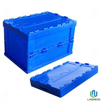 China 70L Plastic Folding Crate Box Collapsible Storage Box Organizer With PP Lids for sale