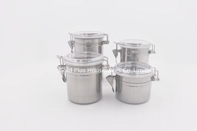 China 4pcs 304SS Round Tea Tin Can Food Storage Canister With Plastic Lid for sale