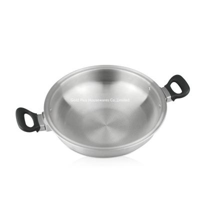 China Rapid Warming 304 Try-Ply Stainless Steel Wok Pan With Double Ear for sale