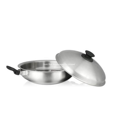 China Cookware Set 36cm Non Stick Stainless Steel Wok Pan With Domed Lid for sale