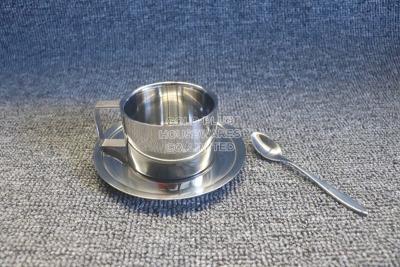 China 200ml OEM 3pcs Stainless Steel Tea Set Tea Cup With Long Saucer Dish for sale