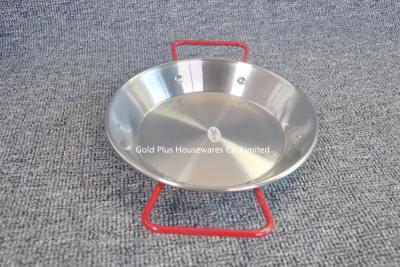 China Kitchen korean stainless steel cooking paella pan tray happy cooking spanish seafood pan with red handle for sale