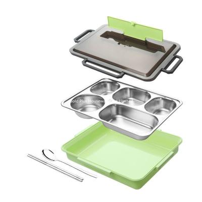 China Reusable metal steel food container for school multifunction 4/5 compartments tiffin lunch box with chopsticks for sale