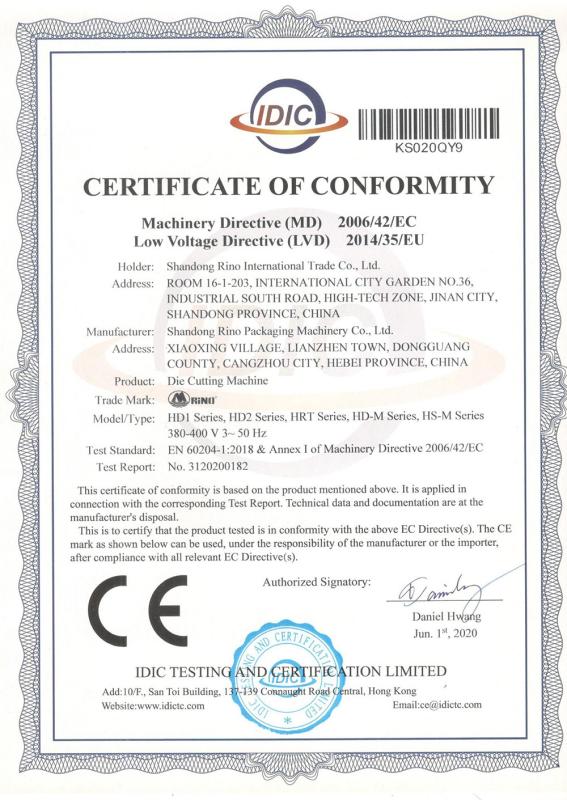 CE - Rino Packaging Machinery Co., Ltd