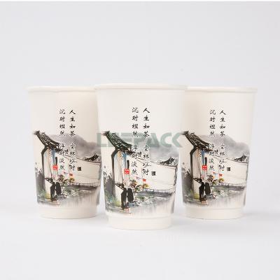 China Customized Design 12oz double foam paper cup PE coated take away paper cup for coffee milk tea hot drink for sale