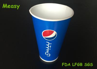 China Pepsi 32OZ 12OZ Cola Cold Paper Cups , Blue disposable drinking cups Flexo Graphic Printing for sale