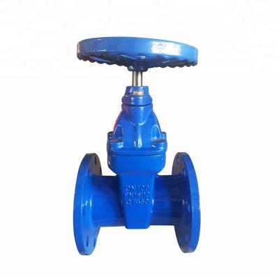 China DIN3302-F4 PN16 Dast Iron Resilient Seated Flanged NRS Blue FBE Coating Gate Valve for sale