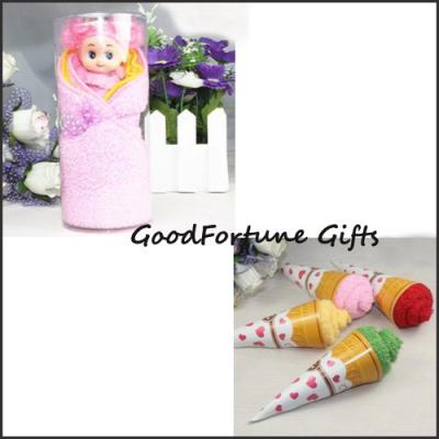 China promotional creative ice cream/doll design cotton towel wedding birthday festival gift for sale