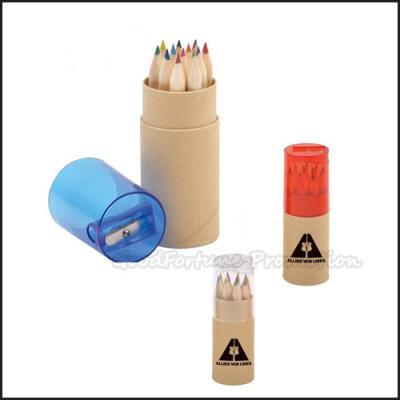 China Customed promotion 12pcs set Printed logo Eco wooden coloured pencil with pencil sharpener for sale