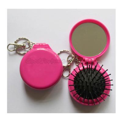 China Promotional printed logo portable fold make up dress mirror with comb keychain keyrings for sale
