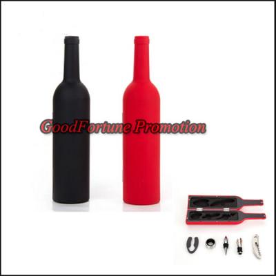 China New Arrival 5pcs set creative bottle shape stainless steel wood bottle opener corkscrew for sale