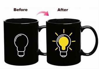 China New creative gift product bulb colour change  temperature sensing ceramic mugs cup for sale