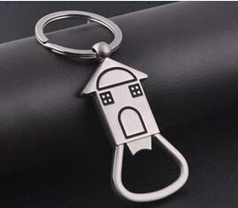 China New creative gift product metal house shape bottle opener keychain keyrings for sale