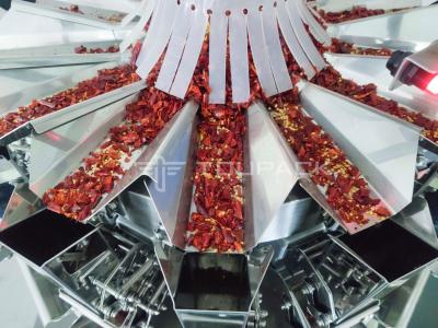 China 50g Dry Red Pepper Packing Machine Vertical Grain Bag With Multihead Weigher 120BPM for sale