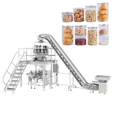 China Dried Fruit Snack Nut Plastic Bottle Filling Machine With Multihead Weigher Inclined Conveyor for sale