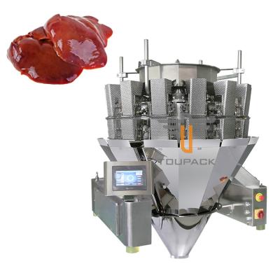 China 14 Hoppers Sticky Material Multihead Weigher Chicken Liver Screw Combination Weigher for sale