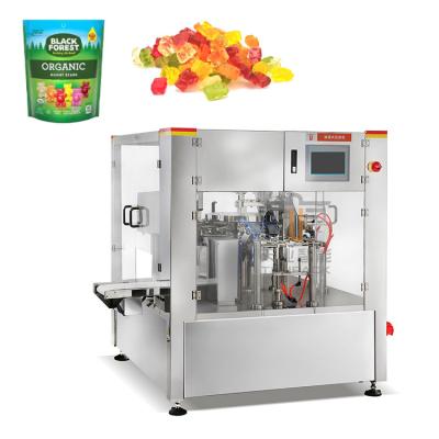 China PLC vorgefertigte Taschenverpackungsmaschine Weiches Süßes Gummi Bären Zucker Reißverschlussbeutel Rotary Doypack Verpackungsmaschinen zu verkaufen