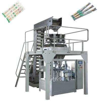 China Disposable Chopsticks Weighing Packaging Machine Long Strip Products With 16 Head Weigher for sale