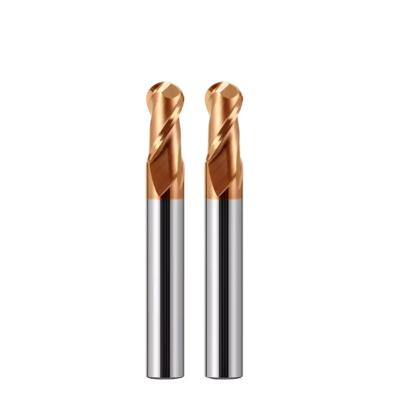 China Standard 2 Flöten Kugel Nasen Ende Mühlschneider HRC55 Bronze Nano Beschichtung zu verkaufen