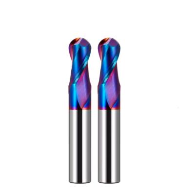 China HRC65 Degree Carbide End Mill , Blue Nano Coating Ball Nose CNC Milling Cutter for sale