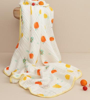 China Natural Bright Child Floral Cotton Gauze Fabric 165gsm Infant Wrap Blanket for sale