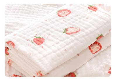 China Anti Static Woven 6 Layer Gauze Fabric Strawberry And Flower Pattern for sale