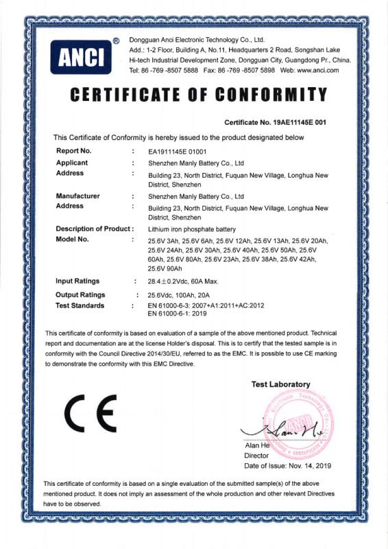 CE - Shen Zhen Manly Battery Co., Ltd.