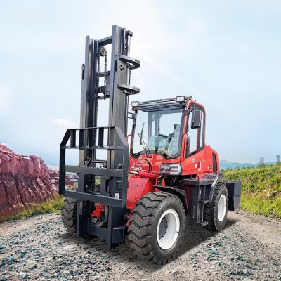 China 5ton 6ton Four Wheel Off Road Vehicles Forklift Truck With Hydraulic Braking System for sale