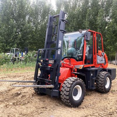 China Four Wheel Drive Small Rough Terrain Forklift Multifunction Diesel 3500kg for sale
