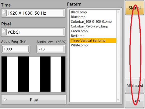 Three Vertical Bar Signal IEC62368 Three Vertical Bar Signal.RDL-100 video signal generator