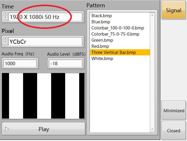 Three Vertical Bar Signal IEC62368 Three Vertical Bar Signal.RDL-100 video signal generator