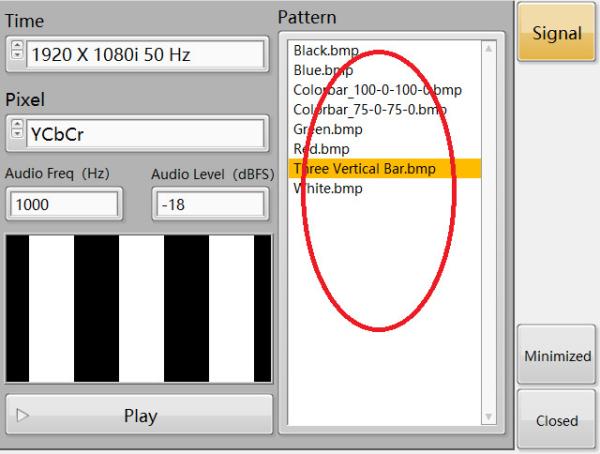 Three Vertical Bar Signal IEC62368 Three Vertical Bar Signal.RDL-100 video signal generator