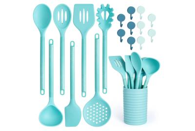 China Los utensilios de la cocina del silicón de 18 pedazos fijan con el tenedor, sistema de los utensilios de cocinar en venta